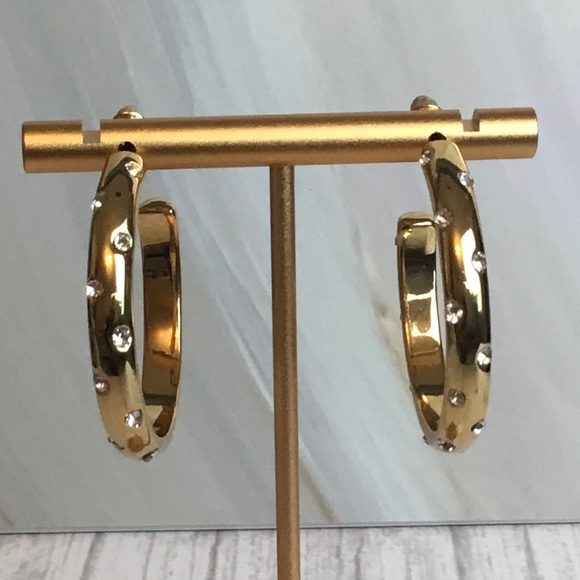Alison Lou J. Crew Gold Tone and Crystal Hoop Earrings - Picture 4 of 8
